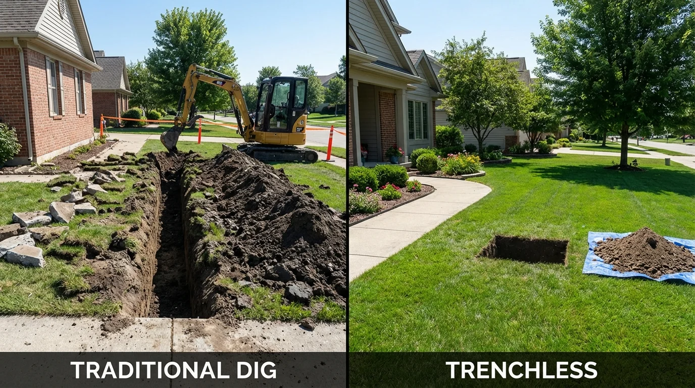 Trenchless sewer repair with minimal yard damage versus traditional excavation in Quitman, MS